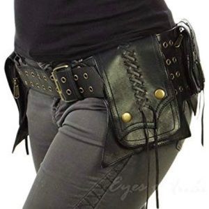 Black leather utility belt fanny pack bag